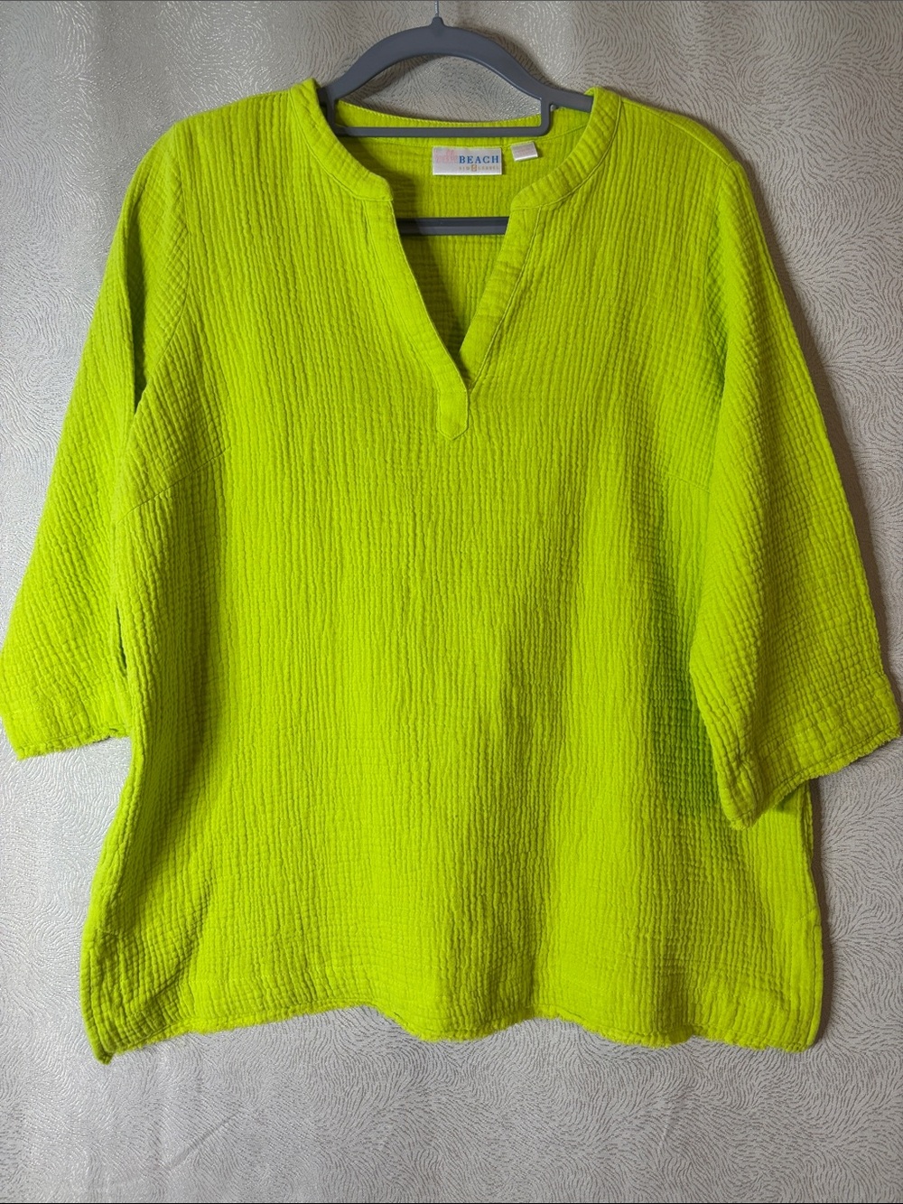 Belle Beach Lime Green Textured Tunic Top 0285